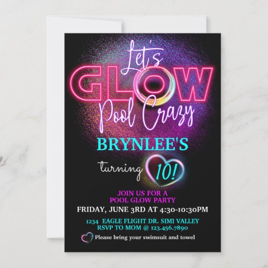 グローパーティー、プールパーティー、ネオンパーティー 招待状 (正面)