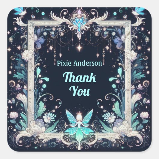 グローフェアリーパーティーテーマ – 暗い後のおとぎ話 スクエアシール (正面)