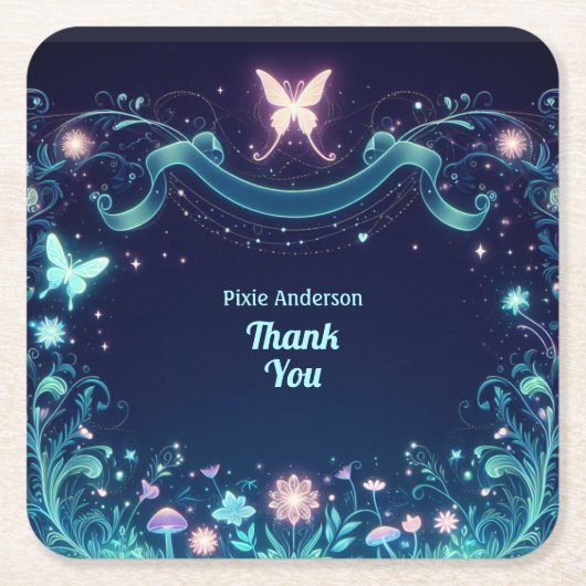 グローフェアリーパーティーテーマ – 暗い後のおとぎ話 スクエアペーパーコースター (正面)