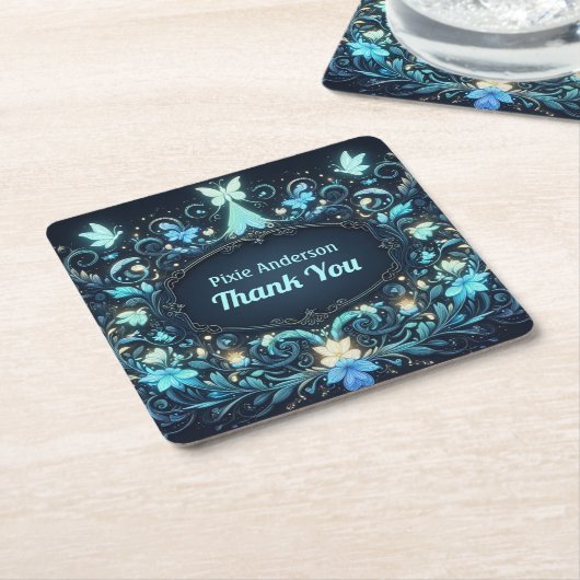 グローフェアリーパーティーテーマ – 暗い後のおとぎ話 スクエアペーパーコースター (アングル)