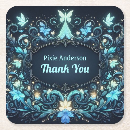 グローフェアリーパーティーテーマ – 暗い後のおとぎ話 スクエアペーパーコースター (正面)