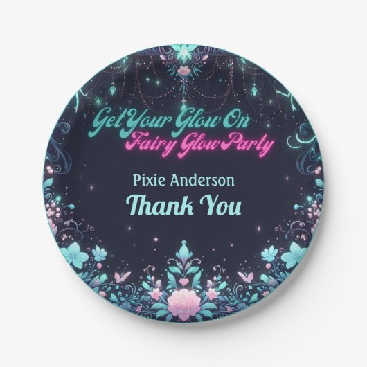 グローフェアリーパーティーテーマ – 暗い後のおとぎ話 ペーパープレート (正面)