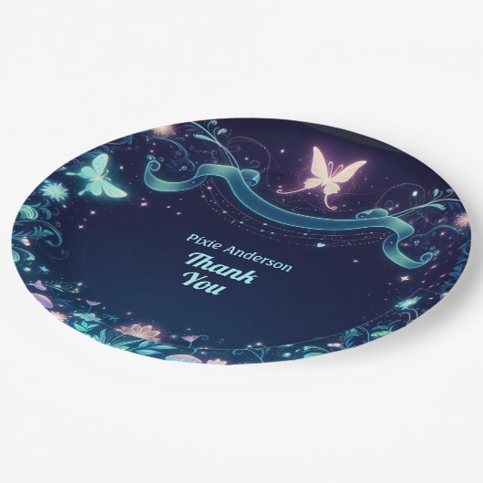 グローフェアリーパーティーテーマ – 暗い後のおとぎ話 ペーパープレート (アングル)