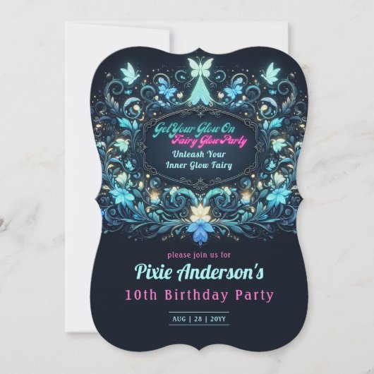 グローフェアリーパーティーテーマ – 暗い後のおとぎ話 招待状 (正面)