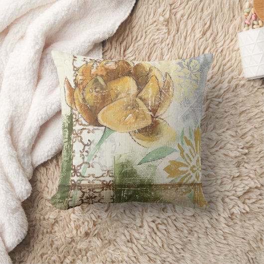 グローブフラワー付き装飾フレスコデザイン クッション (ブランケット)