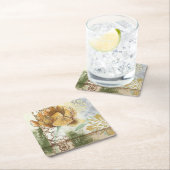 グローブフラワー付き装飾フレスコデザイン スクエアペーパーコースター (インサイチュ)
