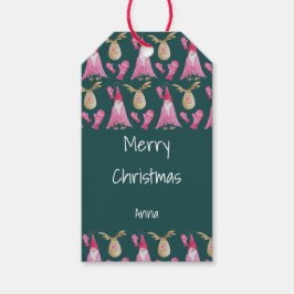 グローブ付きクリスマス小人とトナカイ ギフトタグ