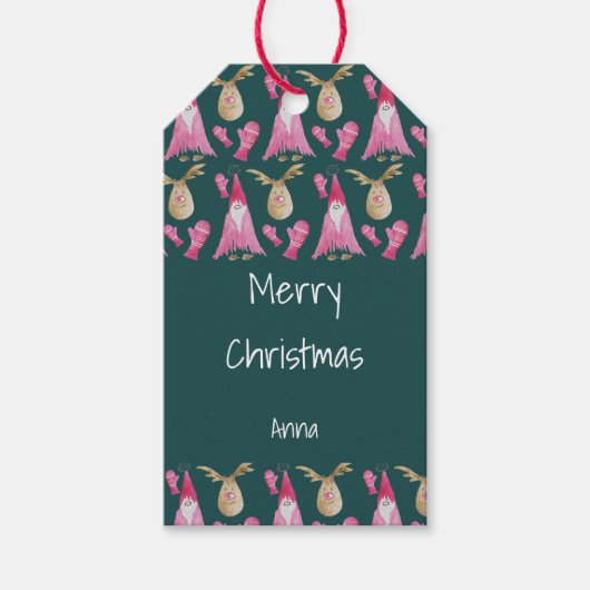グローブ付きクリスマス小人とトナカイ ギフトタグ (正面)