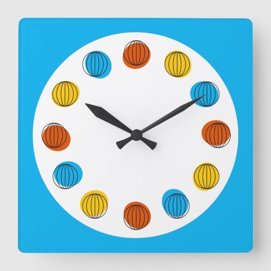 グローブ時計の青い四角 スクエア壁時計 (正面)