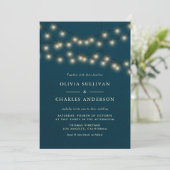 グローブ白熱［赤熱］光を放つストリングライト素朴ティール（緑がかった色）結婚の 招待状 (スタンド正面)