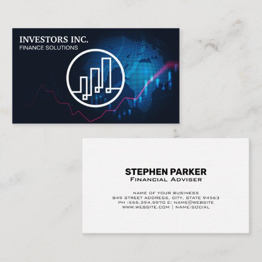 グローブ | 成長グラフのロゴ 名刺 (正面/裏面)