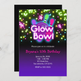 グローボウルボーリングネオンスターズバースデーパーティー 招待状