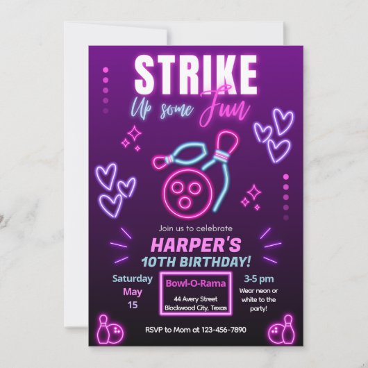 グローボーリングパーティー誕生日パーティーの招待 招待状 (正面)