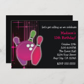 グローボーリングボウルガールズバースデーパーティー招待状 招待状 (正面/裏面)