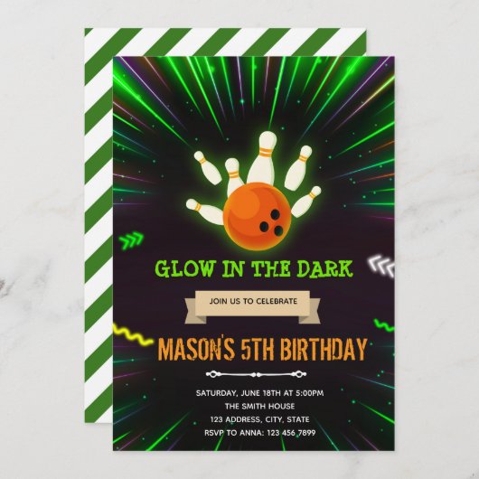 グローボーリング誕生日の招待 招待状 (正面/裏面)