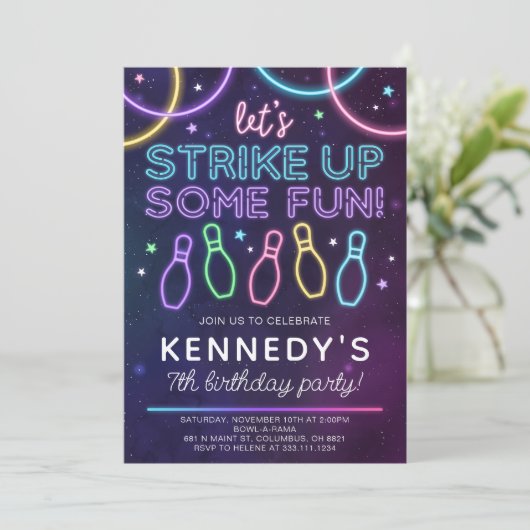 グローボーリング誕生日パーティーの招待おもしろいの色 招待状 (スタンド正面)