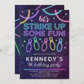 グローボーリング誕生日パーティーの招待おもしろいの色 招待状 (正面/裏面)