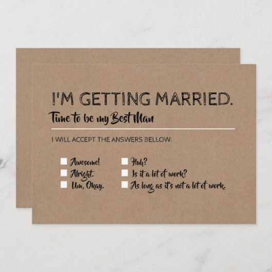 グローマおもしろいンスマン花婿介添人チェックリストの提案 招待状 (正面/裏面)