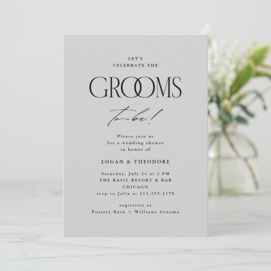 グロームスモダンタイポグラフィウェディングシャワー 招待状 (スタンド正面)