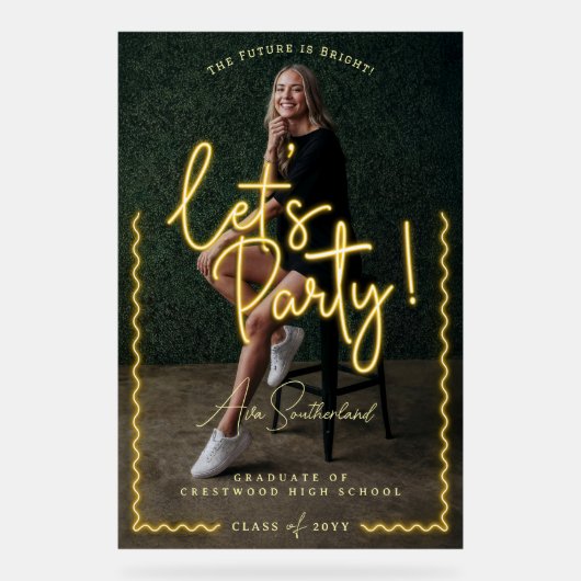 グローモダンスクリプトイエローネオン波状の大学院写真 アクリルサイン (正面)