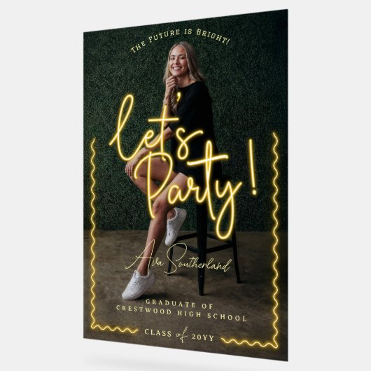 グローモダンスクリプトイエローネオン波状の大学院写真 アクリルサイン (傾斜)