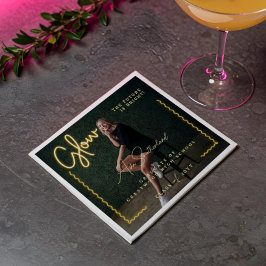 グローモダンスクリプトイエローネオン波状の大学院写真 スタンダードランチョンナプキン