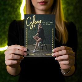 グローモダンスクリプトイエローネオン波状の大学院写真 案内状