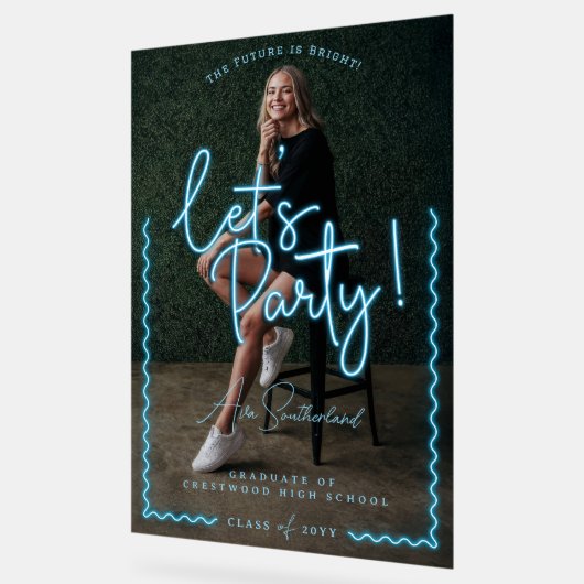 グローモダンスクリプトブルーネオン波状大学院写真 アクリルサイン (傾斜)