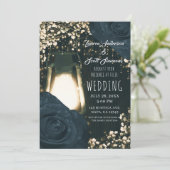 グローランタン素朴とダークブルーのバラズ結婚 招待状 (スタンド正面)