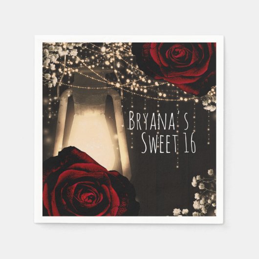 グローランタン素朴ダークレッドローゼズスウィート16グラム スタンダードカクテルナプキン (正面)