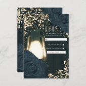 グローランタン素朴ブルーブラックバラウェディングRSVP 出欠カード (正面/裏面)