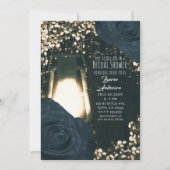 グローランタン素朴ブルーブラックバラブライダルシャワー 招待状 (正面)