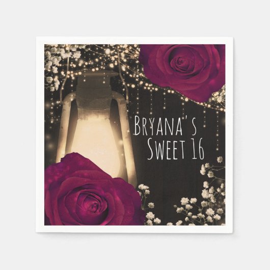 グローランタン素朴マゼンタベリーバラズ結婚ズ スタンダードカクテルナプキン (正面)