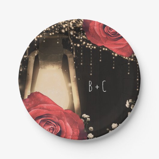 グローランタン素朴ヴィンテージレッドローゼズバーンウッド ペーパープレート (正面)