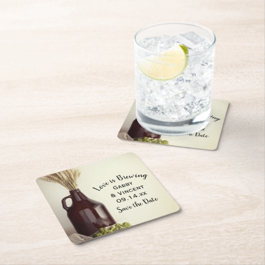グローラーホップ小麦ブルワリー結婚式の日付を保存 スクエアペーパーコースター (インサイチュ)