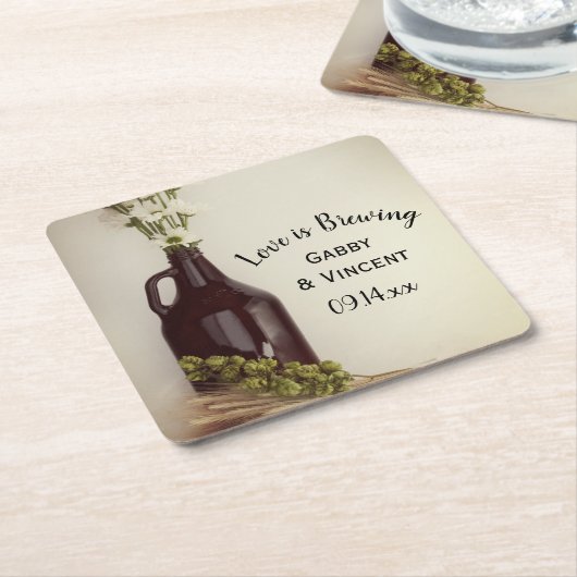 グローラー、ホップとデイジーズ結婚ブルワズスクエアP スクエアペーパーコースター (アングル)