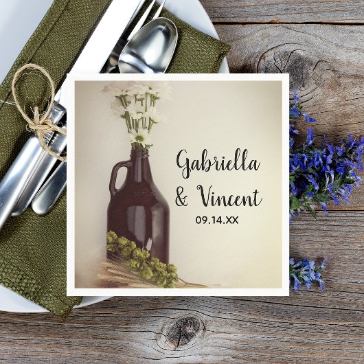 グローラー、ホップとデイジーブルワリー結婚ズ スタンダードカクテルナプキン