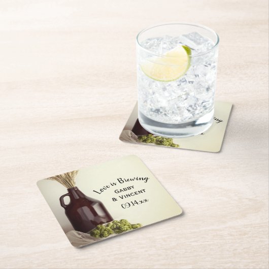 グローラー、ホップと小麦結婚醸造所 スクエアペーパーコースター (インサイチュ)