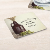 グローラー、ホップと小麦結婚醸造所 スクエアペーパーコースター (アングル)