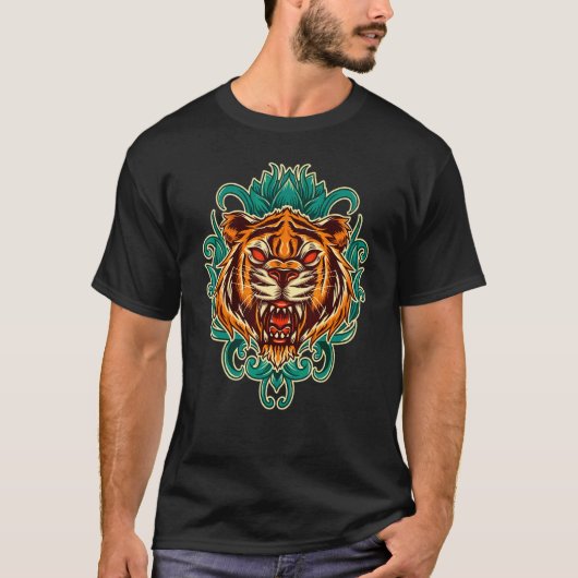 グローリングおもしろい口オープンベンガルタイガー Tシャツ (正面)