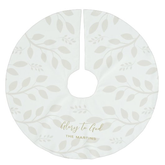 グローリートゥゴッドボタニカルクリスマスアイボリー ブラッシュドポリエステルツリースカート (正面)