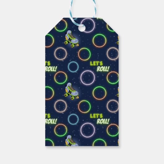 グローローラスケートで滑るボーイズ誕生日パーティーブルーグリーン ギフトタグ (裏面)