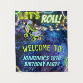 グローローラースケートで滑る誕生日パーティー歓迎サイン タペストリー