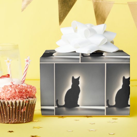 グロー付き猫シルエット ラッピングペーパー (誕生日パーティー)