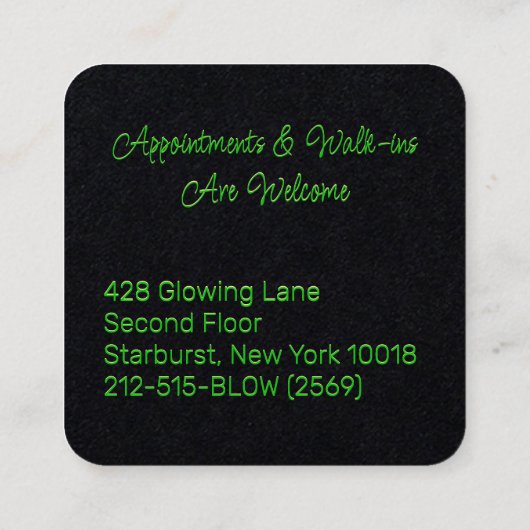 グロー吹き出しバーあなたの名前を追加Neon Green スクエア名刺 (裏面)