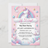 グロー宇宙王室のポニーユニコーンベビーガールシャワー 招待状 (正面)