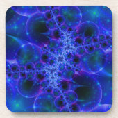 グロー星 |青と白のフラクタルアート コースター (正面)