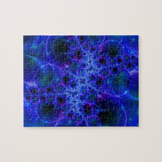 グロー星 |青と白のフラクタルアート ジグソーパズル (横)