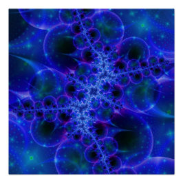 グロー星 |青と白のフラクタルアート ポスター