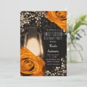 グロー素朴ランタンオレンジ秋バラスウィート16 招待状 (スタンド正面)